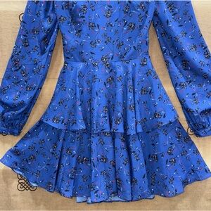 Love Theia Women's Floral Chiffon Blouson-Sleeve Dress with Cutout Back